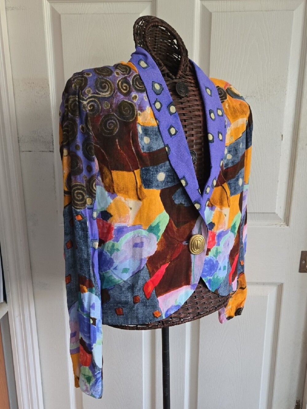 Carole Little Multicolor Abstract Blazer with Purple Accents-Size 12 - Picture 5 of 10